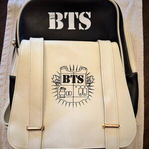 BTS School Backpack Book Bag 2 Tone Faux Leather Black White K-pop Music